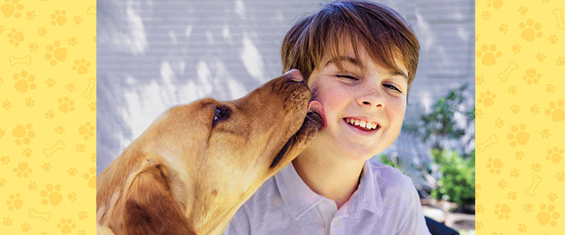 Image of a dog licking a child&apos;s face